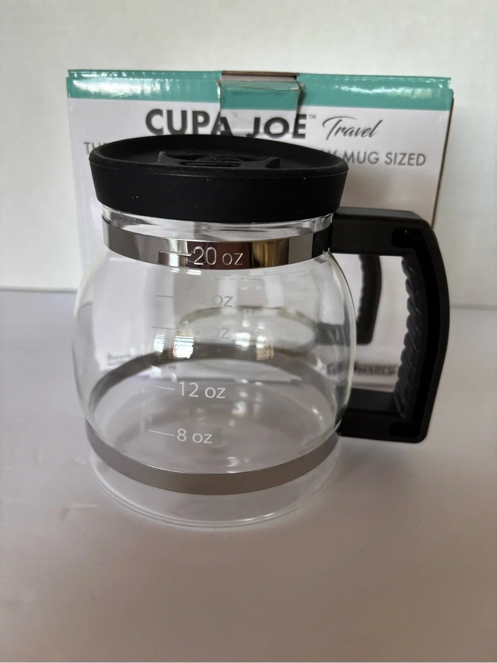 Cupa Joe Travel 20 oz Glass Coffee Pot Mug Funwares w/ Original Box